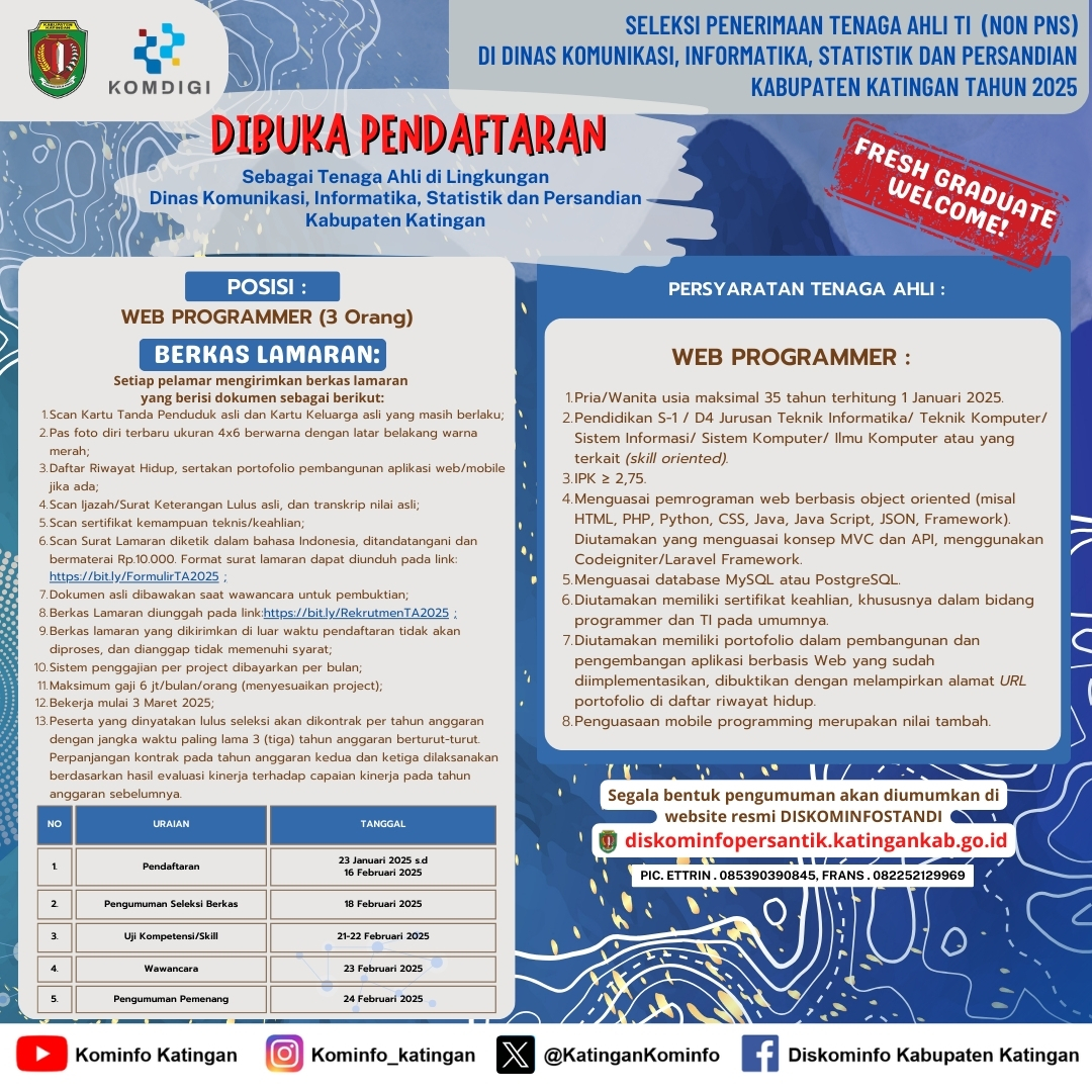 Seleksi Penerimaan Tenaga Ahli TI (Non  PNS) Dinas Komunikasi, Informatika, Statistik dan Persandian